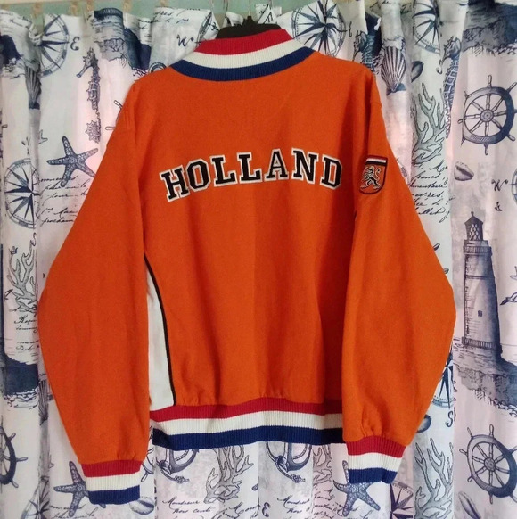 Vintage Holland Zip Up Varsity Jacket Orange Blue White Size Medium - Picture 2 of 8